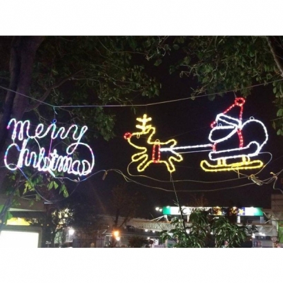 聖誕燈 麋鹿拉老公公造型實景圖